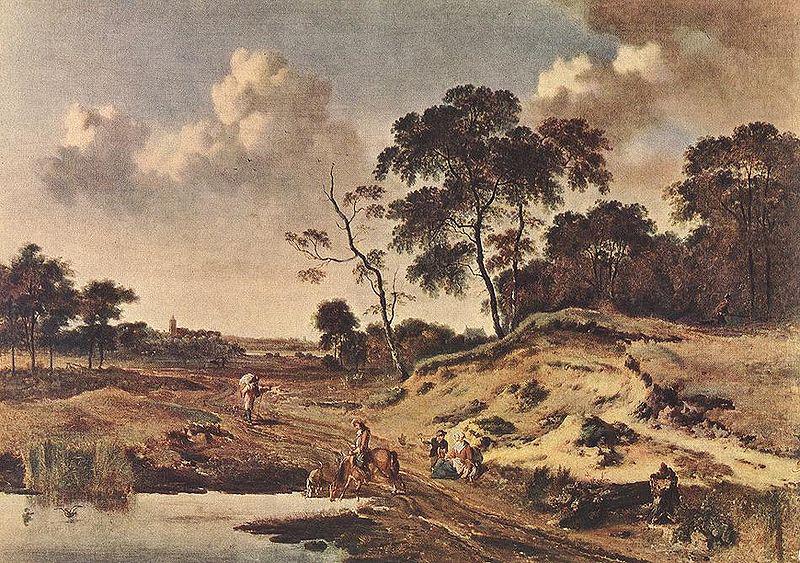 Jan Wijnants Landschap met reizigers op een weg langs een watertje china oil painting image